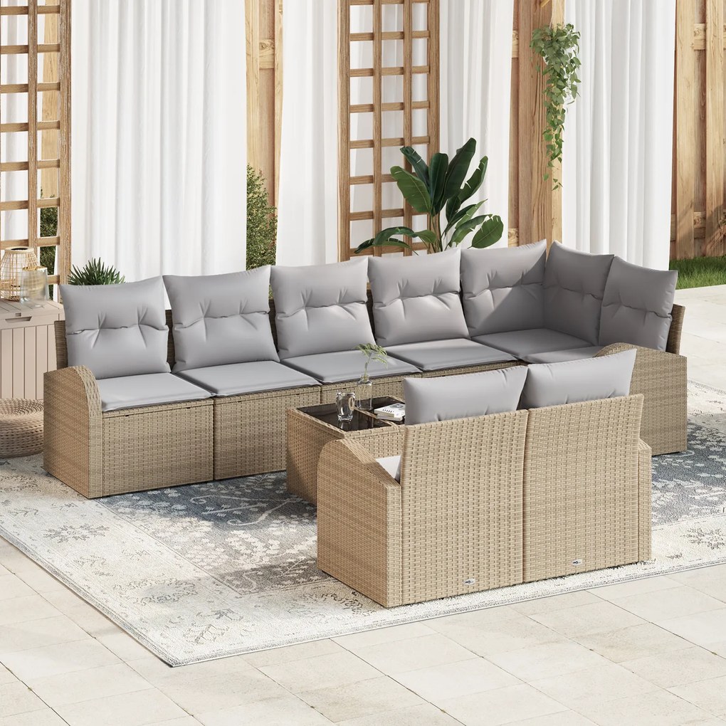 vidaXL Conjunto de Sofá de Jardim com 9 Peças e Almofadas Beige Vime PE