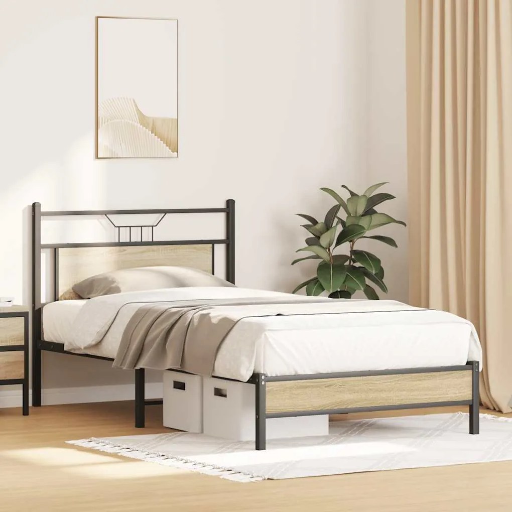 Estrutura de cama sem colchão 107x203 cm carvalho sonoma