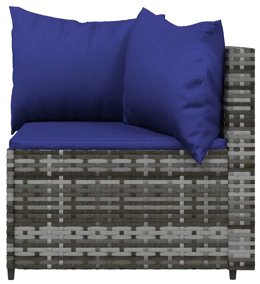 3 pcs conjunto lounge de jardim c/ almofadões vime PE cinzento