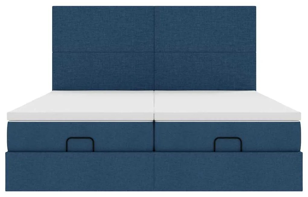 Estrutura de cama otomana com colchões 200x200cm tecido azul