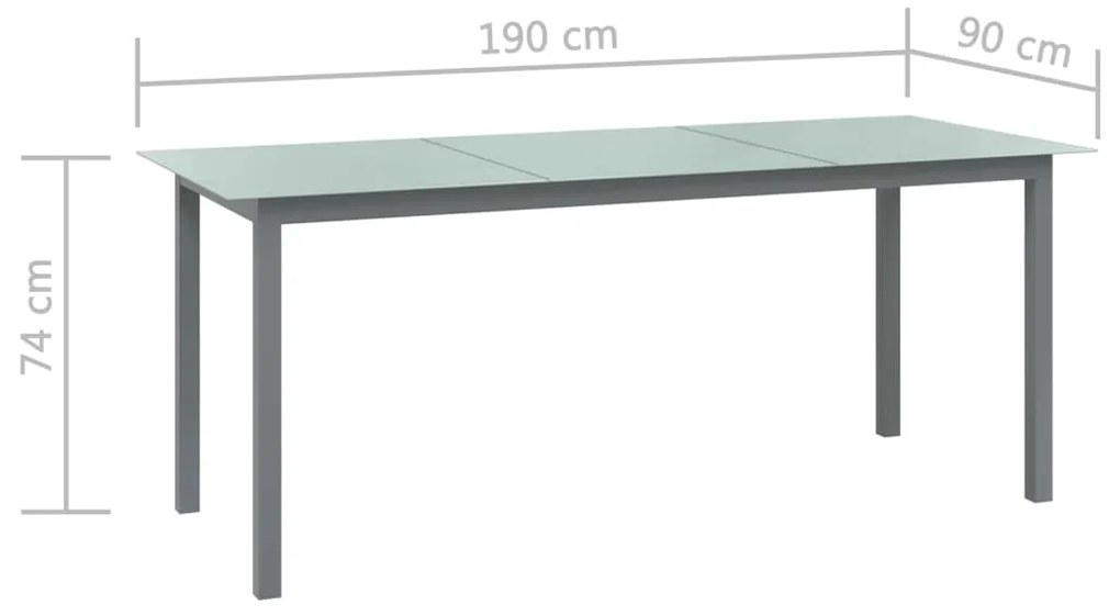 Mesa de jardim em alumínio e vidro 190x90x74 cm cinzento-claro