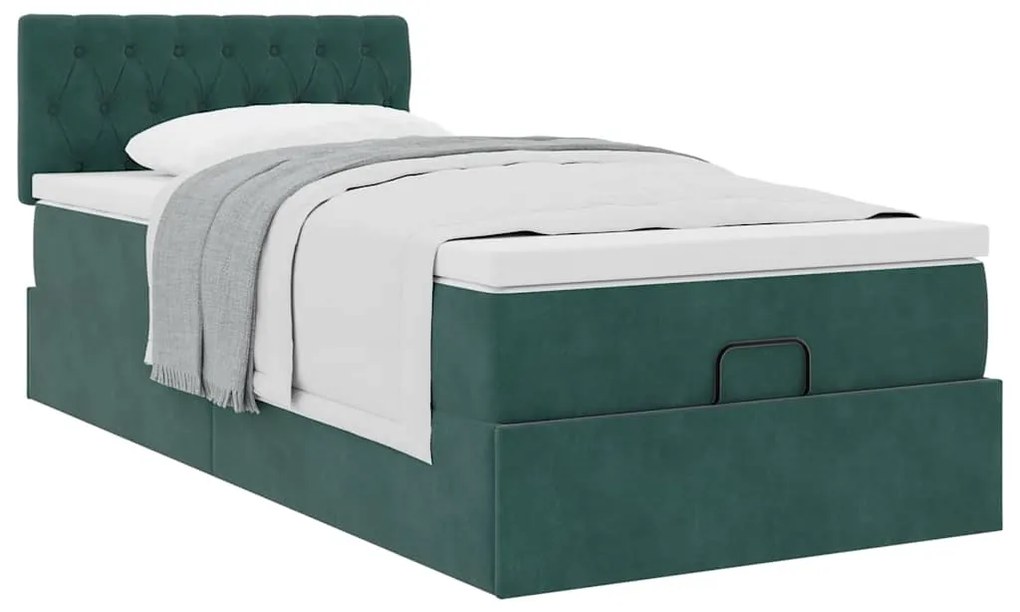 Estrutura de cama otomana colchão 90x200 cm veludo verde escuro