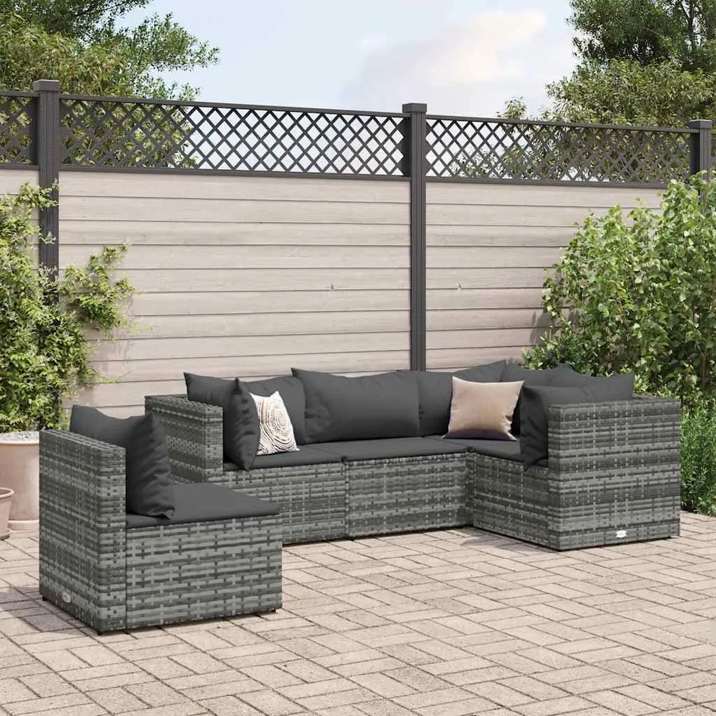 vidaXL 5 pcs conjunto lounge de jardim c/ almofadões vime PE cinzento