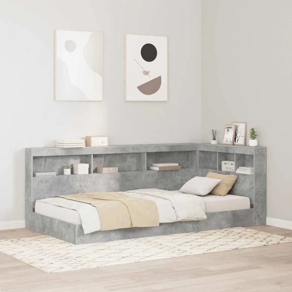 vidaXL Cama de Estante Cinza Concreto 75x190 cm - Madeira Estruturada