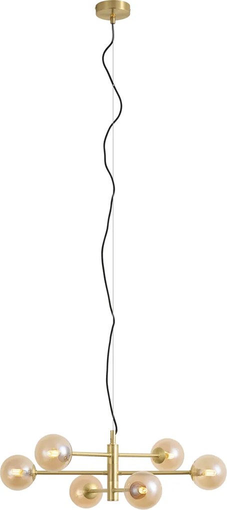 Candeeiro de Teto Pendente Art Deco de Latão com Vidro Âmbar 6 Luzes - Ryan