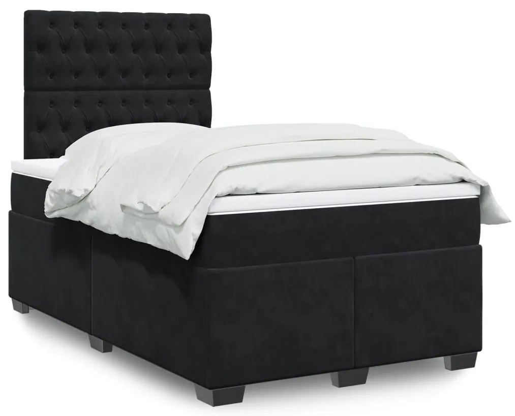 Cama boxspring com colchão 120x200 cm veludo preto