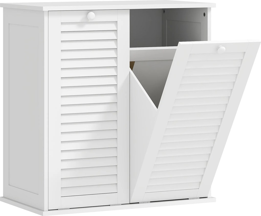HOMCOM Armário para roupa suja, 2 cestos basculantes para roupa, 2 portas com lamelas, 70 x 38 x 73 cm, Branco | Aosom Portugal