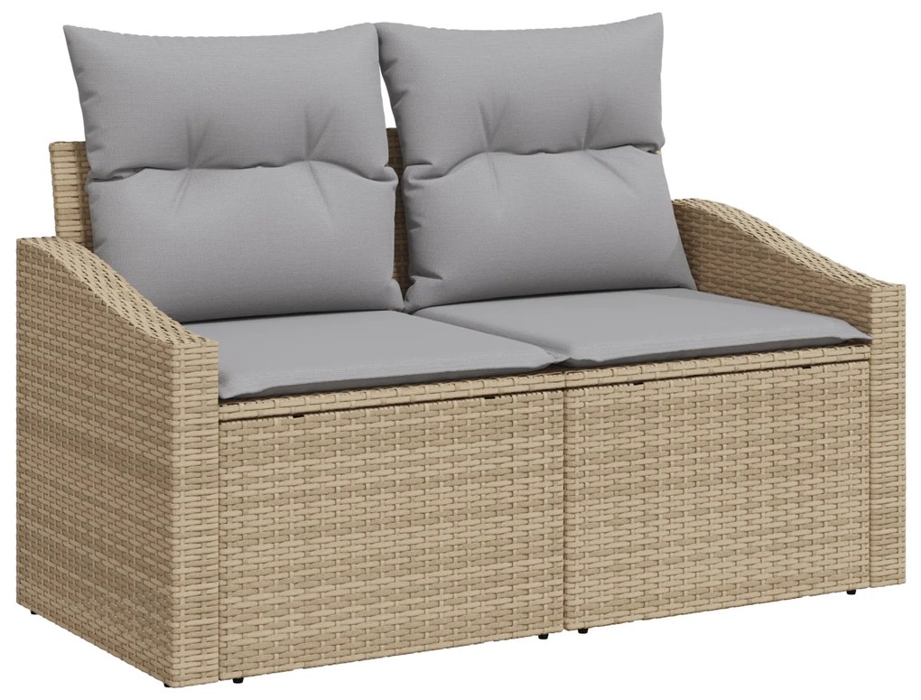 Conjunto de Sofá de Jardim de 8 Peças com Almofadas Bege Polyrattan