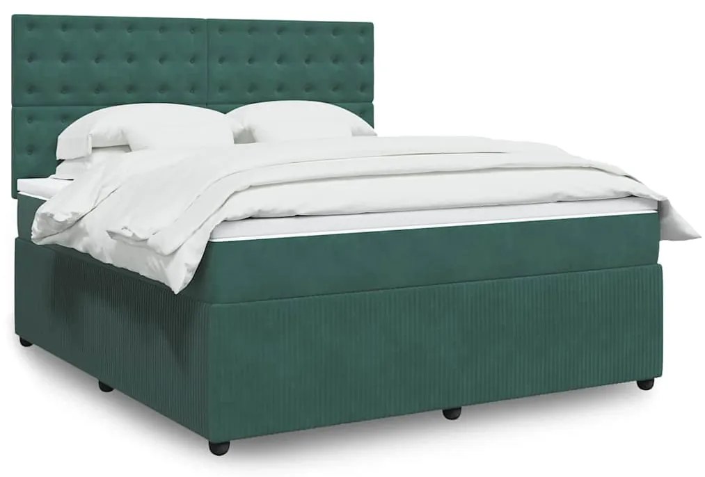 vidaXL Cama com molas/colchão 180x200 cm veludo verde-escuro