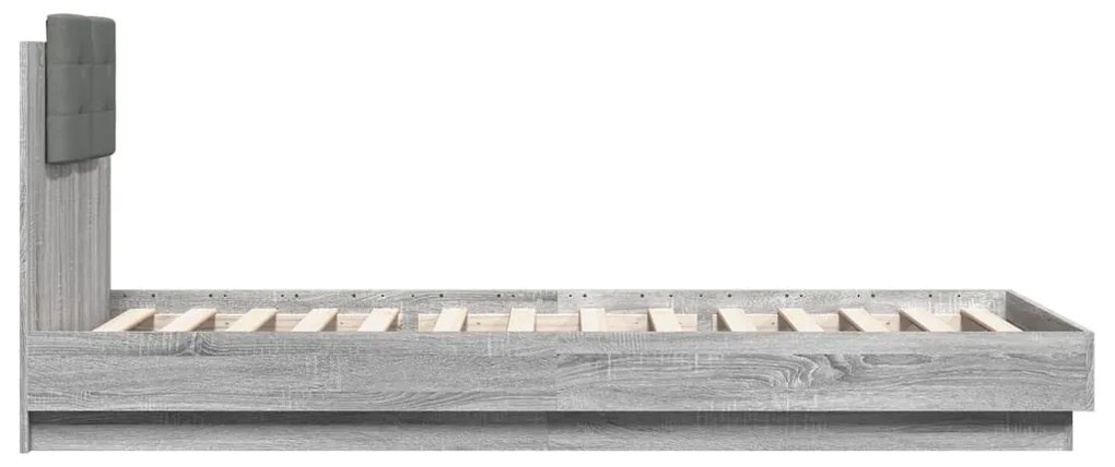 Estrutura de cama c/ cabeceira/luzes LED 100x200cm cinza sonoma