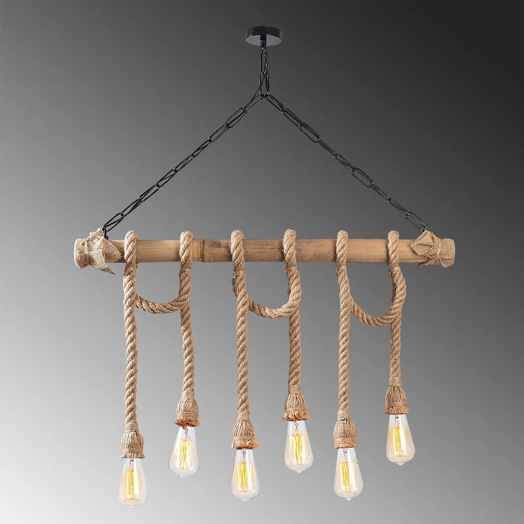 Chandelier Erebos – Preto e Madeira – 80 x 8 cm