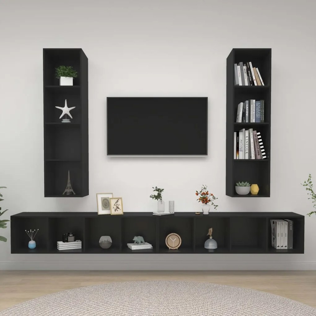 vidaXL Armários de parede para TV 4 pcs contraplacado preto