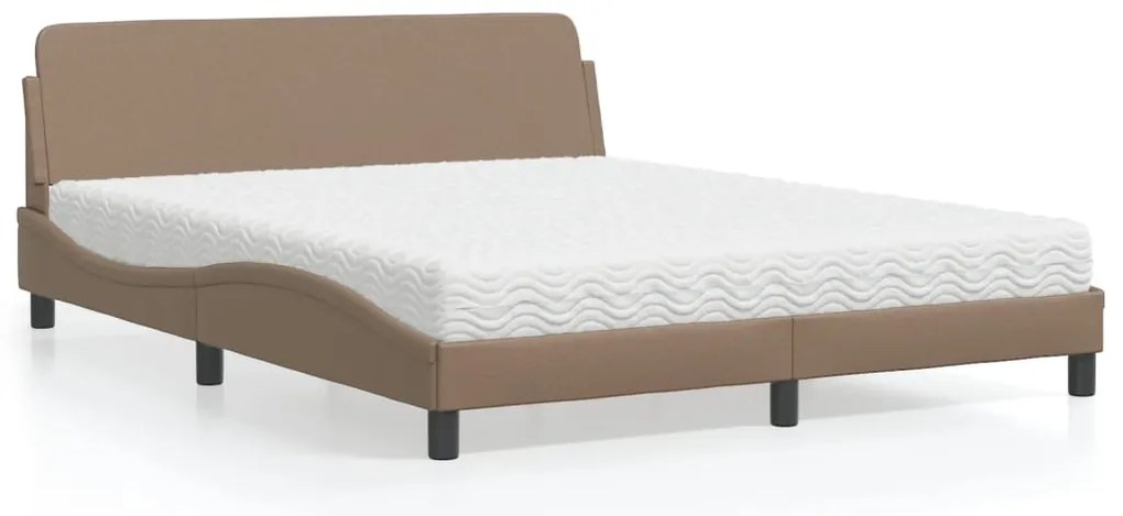 Cama com colchão 160x200 cm couro artificial cappuccino