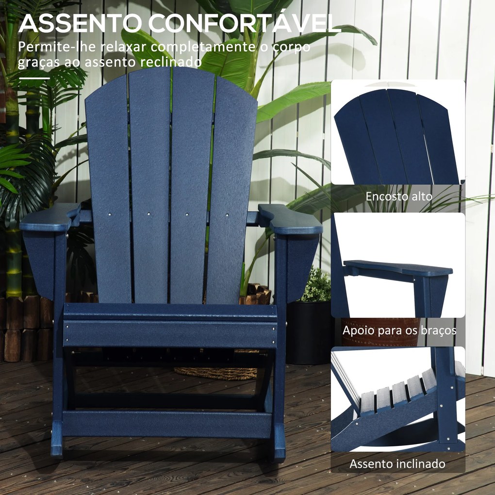 Outsunny Cadeira Adirondack Baloiço de Jardim Baloiço para Exterior Estilo Adirondack de HDPE para Varanda Pátio Carga Máxima 120kg 73,5x93x91,5cm Azul Escuro