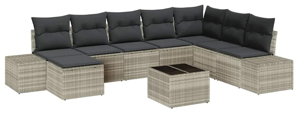 Conjunto de Sofá de Jardim com 9 Peças e Almofadas Cinza em Rattan Pol
