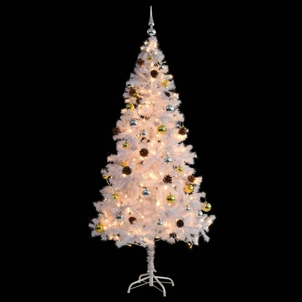 Árvore de Natal artificial pré-iluminada enfeites 180cm branco