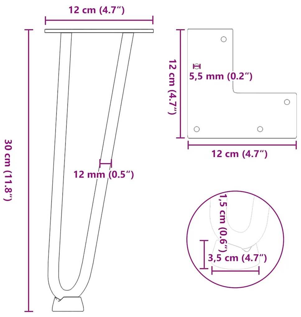 Pernas de grampo para mesa de centro 4 peças Aço natural 30 cm Aço mac
