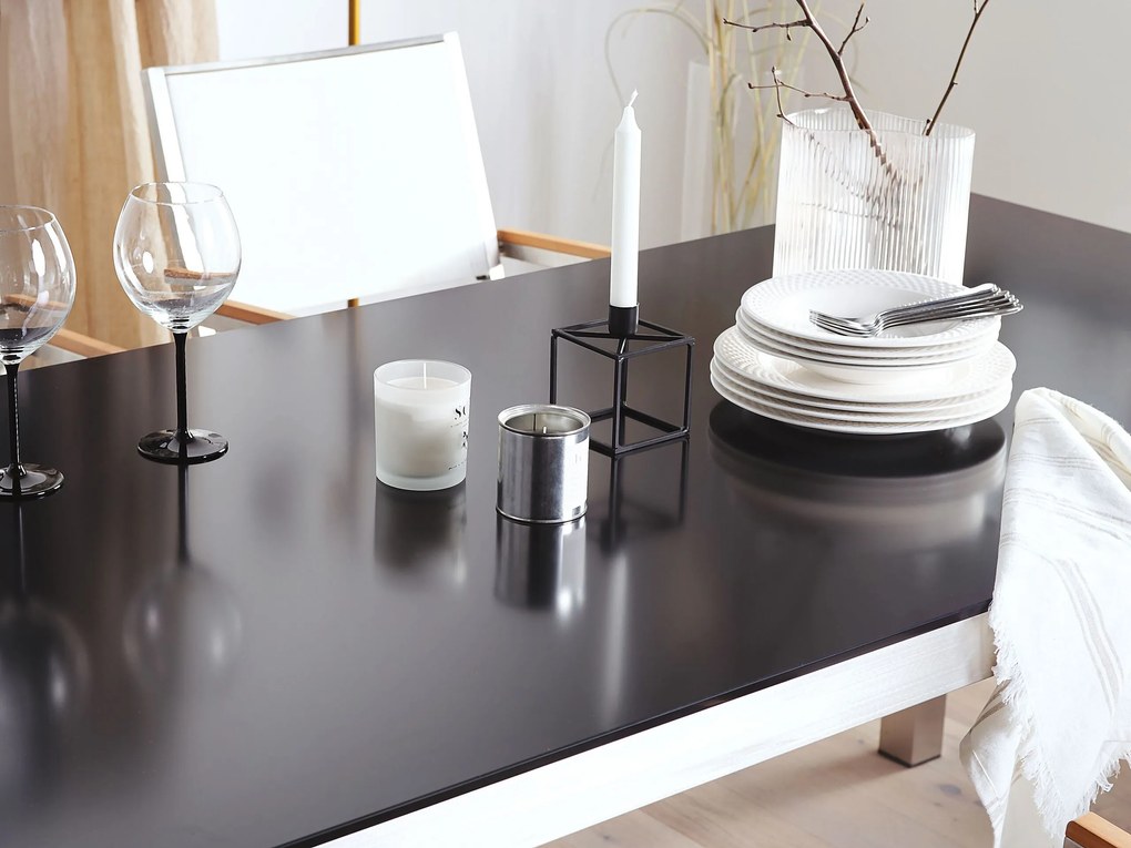 Mesa de refeições em inox e tampo em vidro preto 180 x 90 cm GROSSETO Beliani