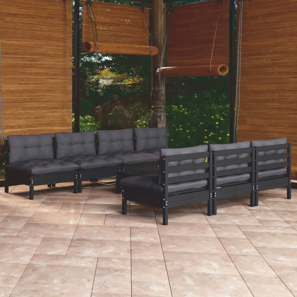 vidaXL 8 pcs conj. lounge de jardim com almofadões antracite pinho
