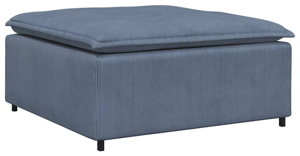 Sofá modular com pufes e almofadas tecido corduroy azul