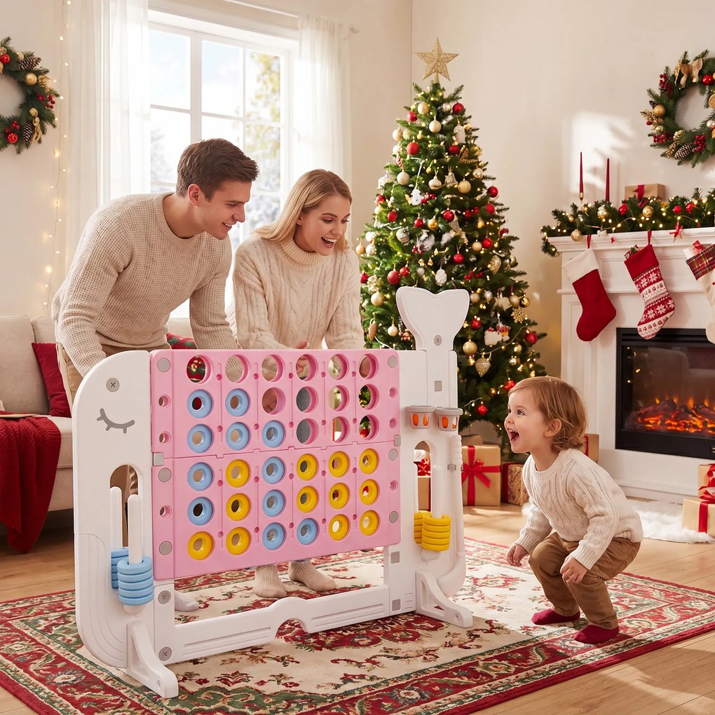 Jogo 4 em Linha Multifunções, 140 x 47 x 108 cm, Altura Regulável, Cor-de-rosa