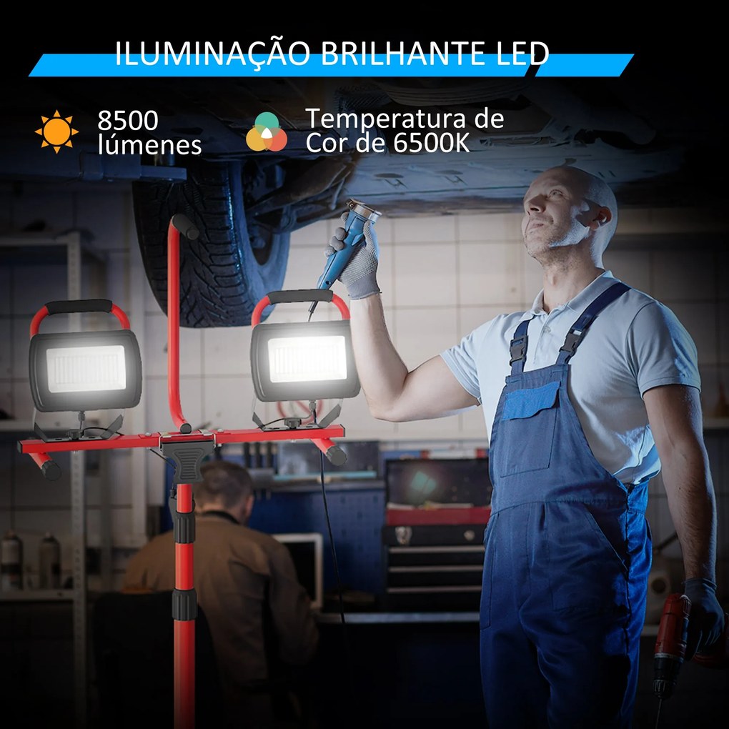 Projetor LED Duplo Recarregável de Alumínio com Tripé Dobrável 8500 Lú