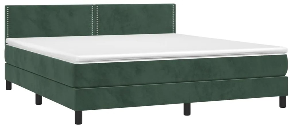 Cama box spring c/ colchão/LED 180x200 cm veludo verde-escuro