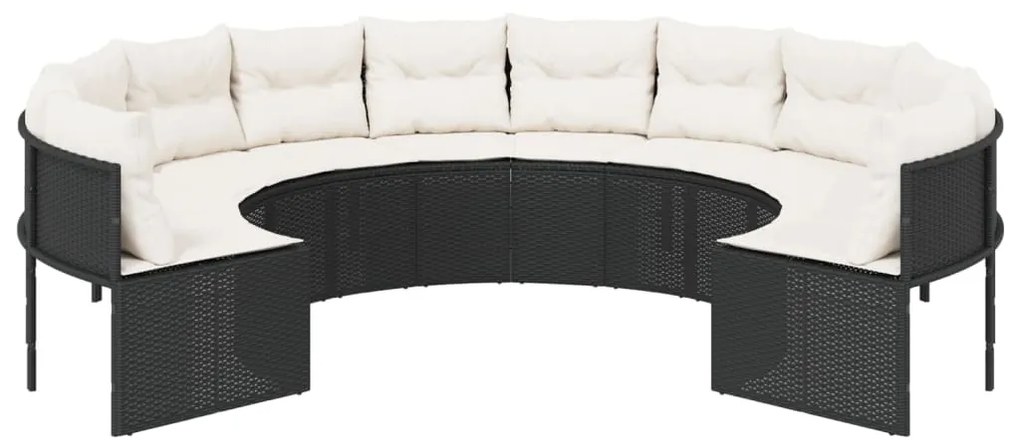 Sofá de jardim com almofadões redondo vime PE preto