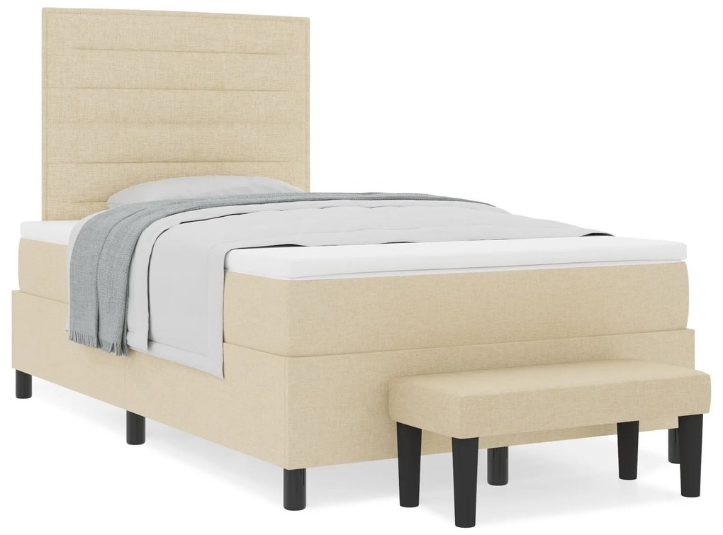 Cama Box Spring com Colchão & Banqueta Creme 120x200 cm Tecido