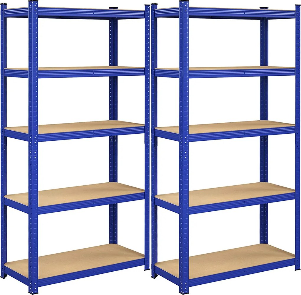 Conjunto 2 Estantes de arrumação garagens, armazem, arrumos com 5 níveis 40 x 90 x 180 cm Azul