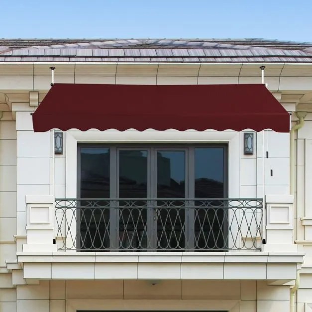 Toldo Telescópico e Retrátil 300 x 120 cm Resistente aos Raios UV Impermeável com Manivela Manual e Altura Ajustável para Janela Varanda Cor Vinho