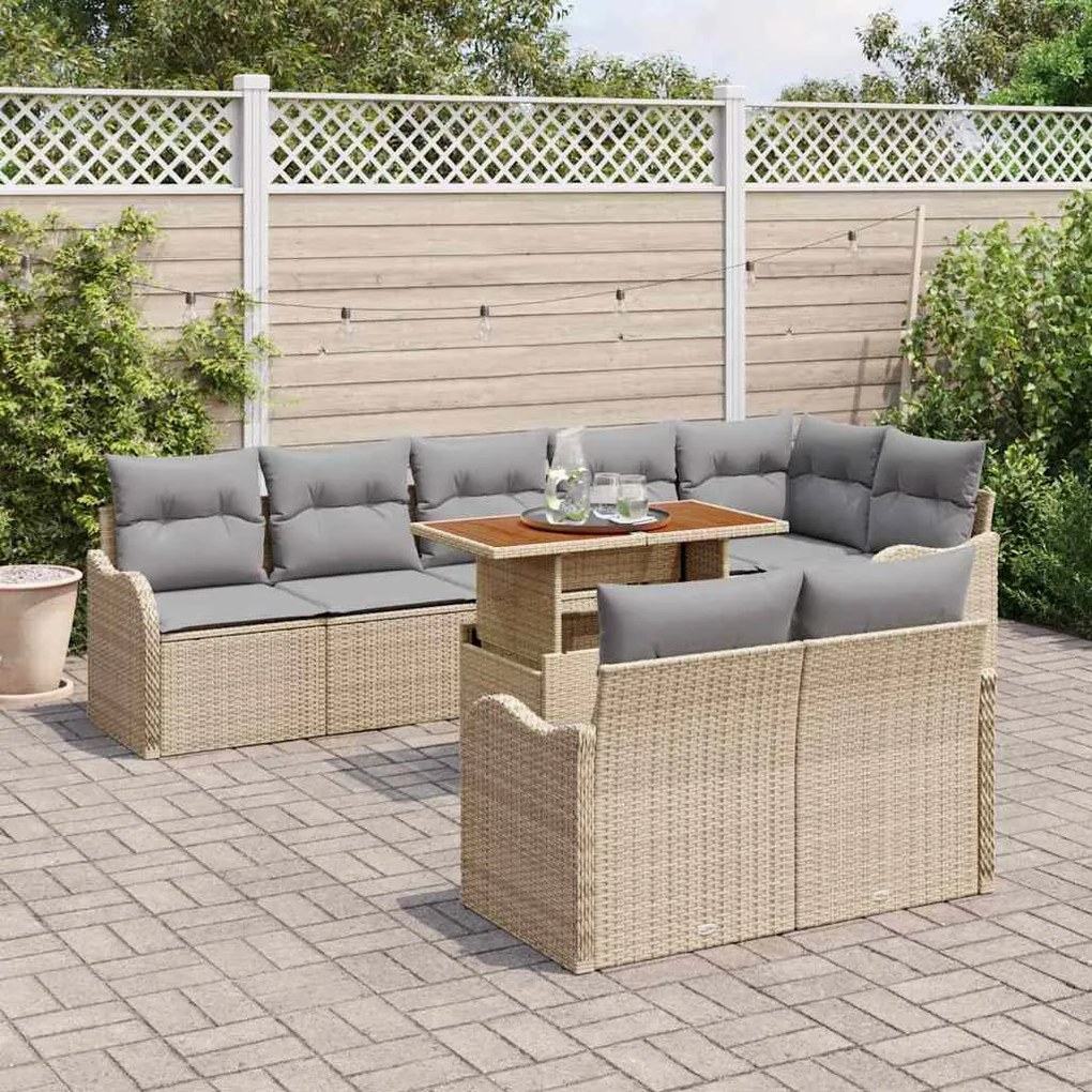 Conjunto de Sofá de Jardim com 9 Peças e Almofadas em Rattan de Polipr