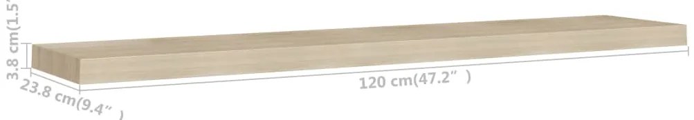 Prateleiras parede suspensas 4 pcs 120x23,5x3,8cm MDF carvalho