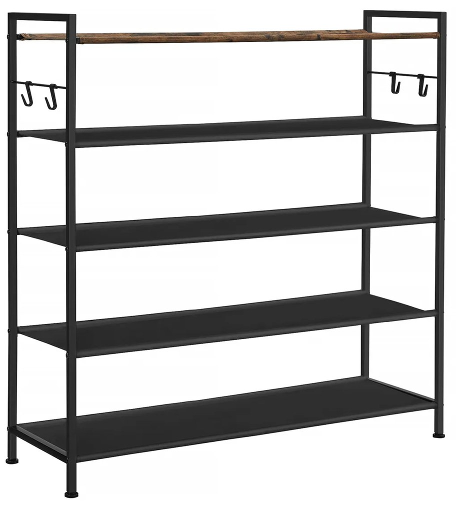 SONGMICS Sapateira de 5 andares, prateleira de metal para sapatos, prateleiras de tecido Oxford, para 20 a 25 pares de sapatos, 29 x 89 x 92,5 cm, 4 ganchos, sapateira aberta para corredor e quarto, marrom rústico e preto LMR035B01