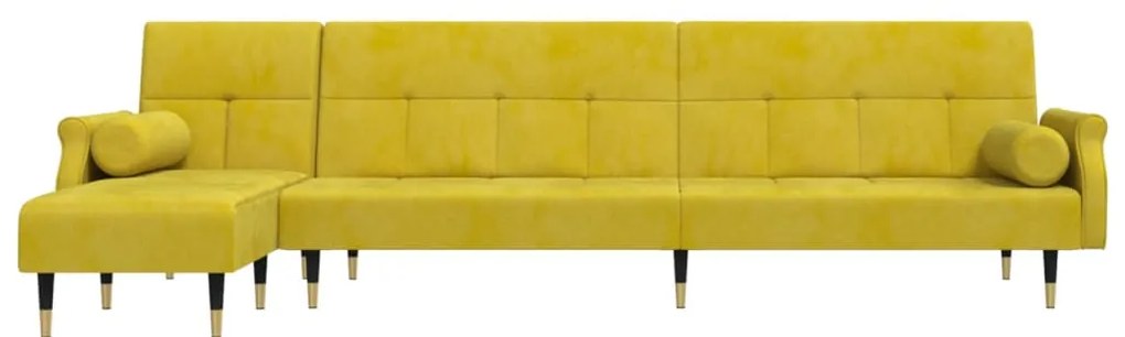 Sofá-cama em forma de L 271x140x70 cm veludo amarelo