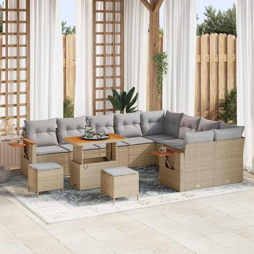 Conjunto de Sofá de Jardim vidaXL 12 Peças com Almofadas Bege Polietil