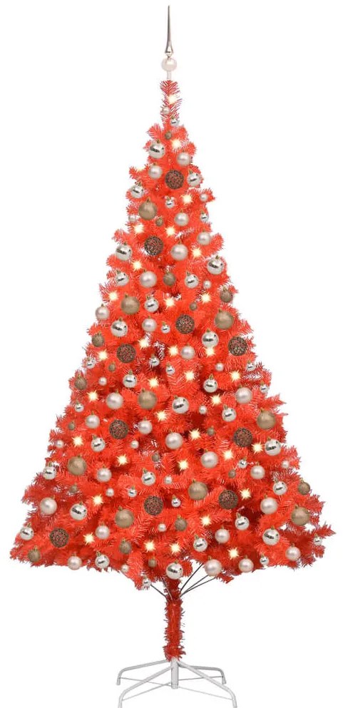 vidaXL Árvore Natal artificial pré-iluminada c/ bolas PVC vermelho
