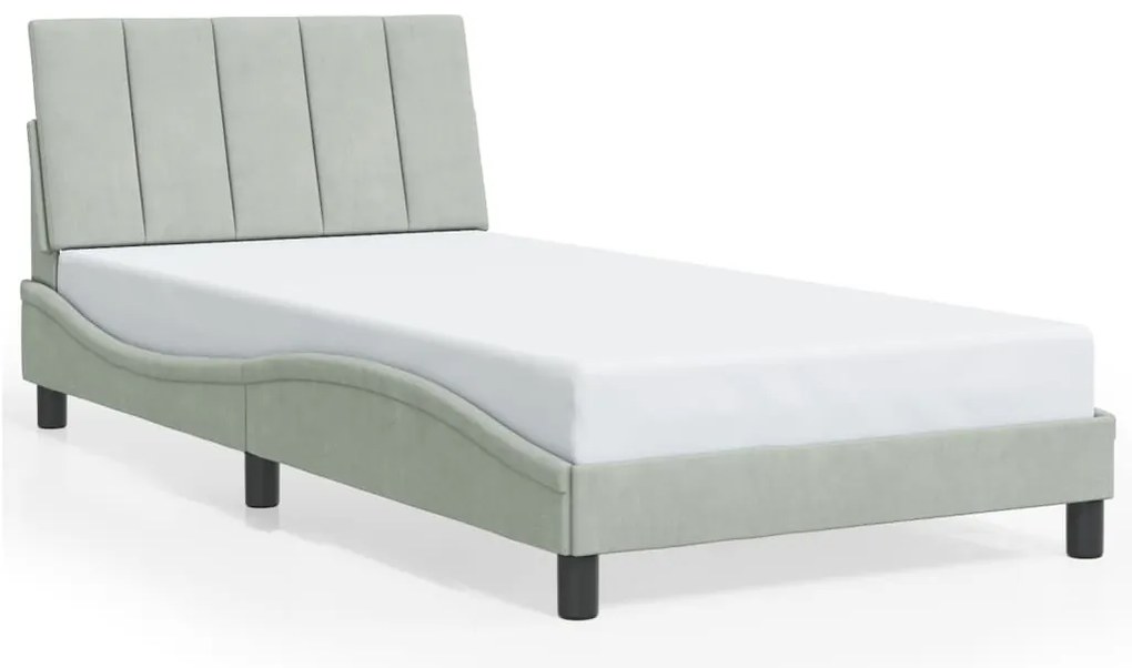 Estrutura de cama c/ luzes LED 100x200 cm veludo cinzento-claro