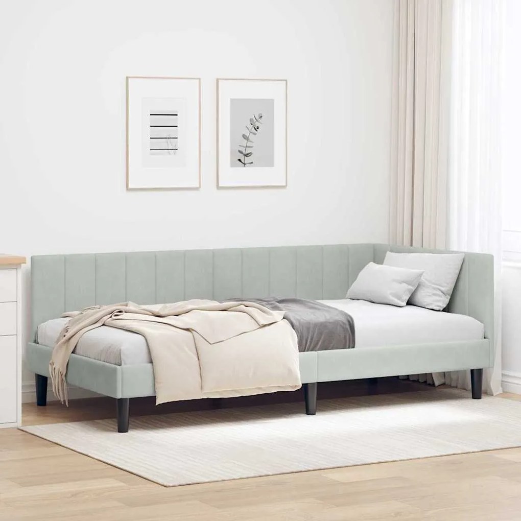 vidaXL Estrutura de Cama de Canto Cinzento-claro 100 cm x 200 cm