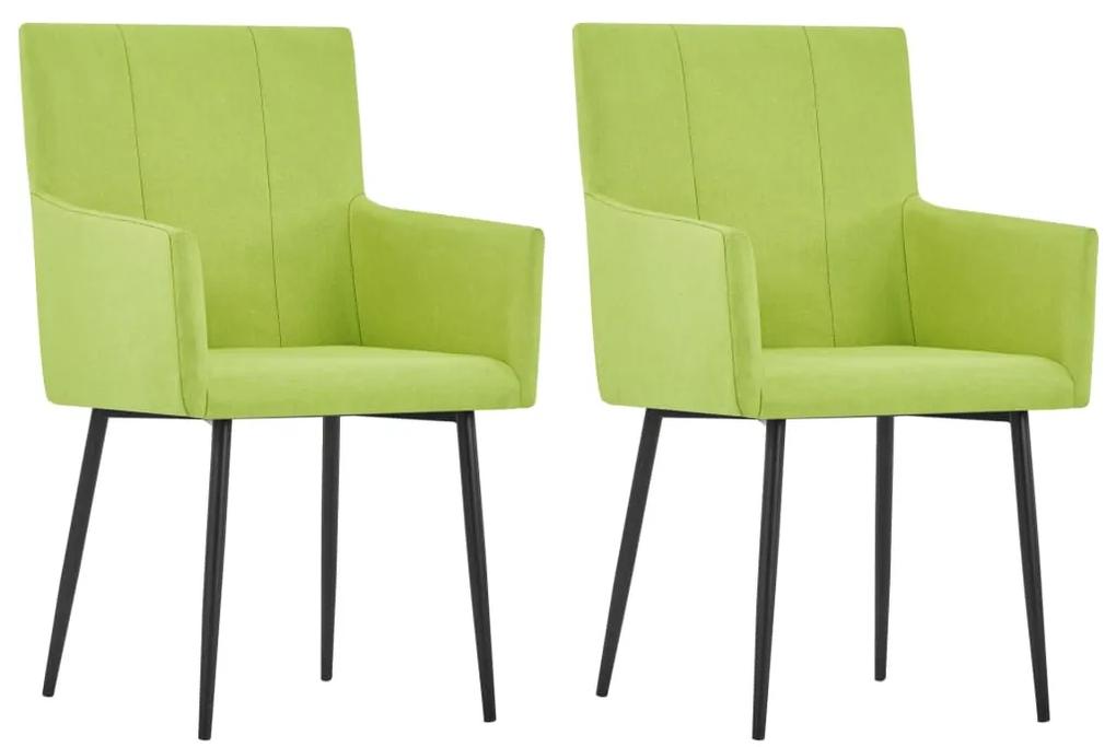 Cadeiras de jantar com apoio de braços 2 pcs tecido verde