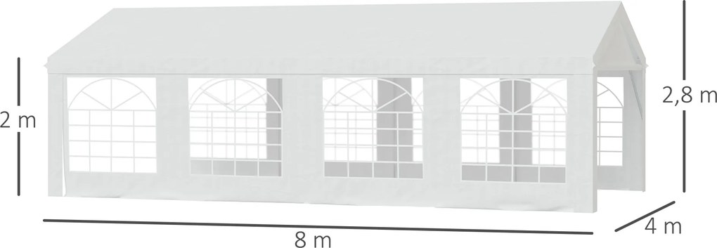 Tenda de jardim para exterior, tenda de eventos 4x8 m, tenda de jardim em polietileno com 8 janelas e estrutura robusta em aço galvanizado branco
