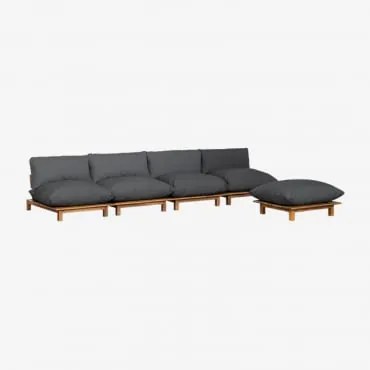 Sofá Modular Reclinável De 4 Peças Com Puff Em Madeira De Acácia Brina Cinza Grafito - Sklum