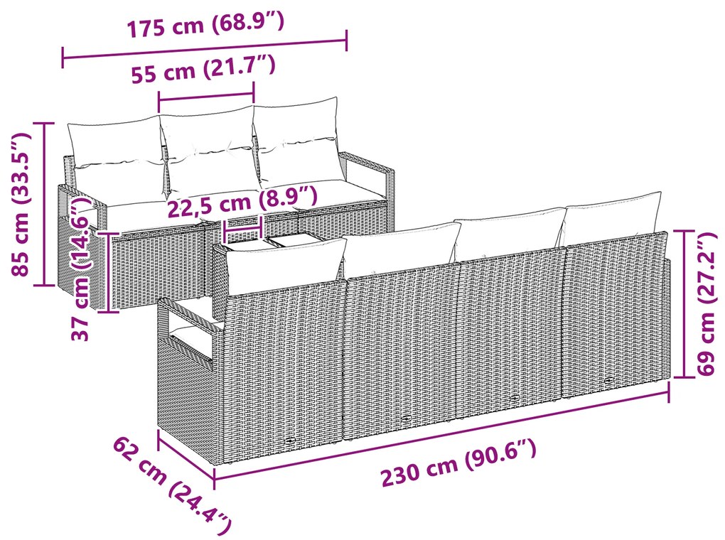 Conjunto de Sofá de Jardim vidaXL 8 Peças com Almofadas Bege Poliratta