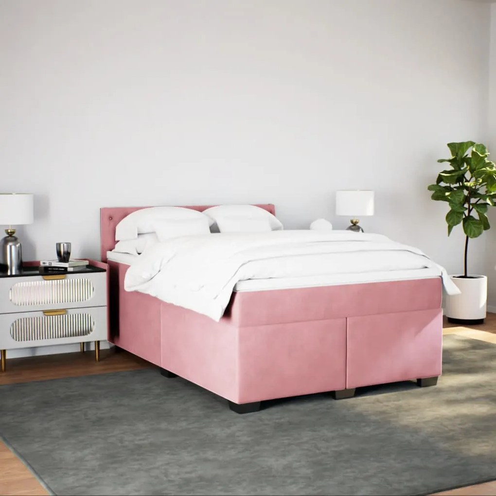 Cama com molas/colchão 160x200 cm veludo rosa