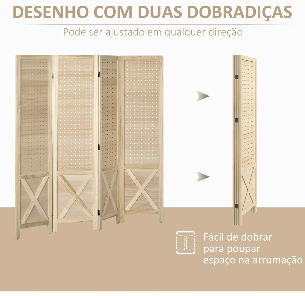 Biombo de 4 Painéis Separador de Ambientes Dobrável 152x1,7x144,5 cm ...