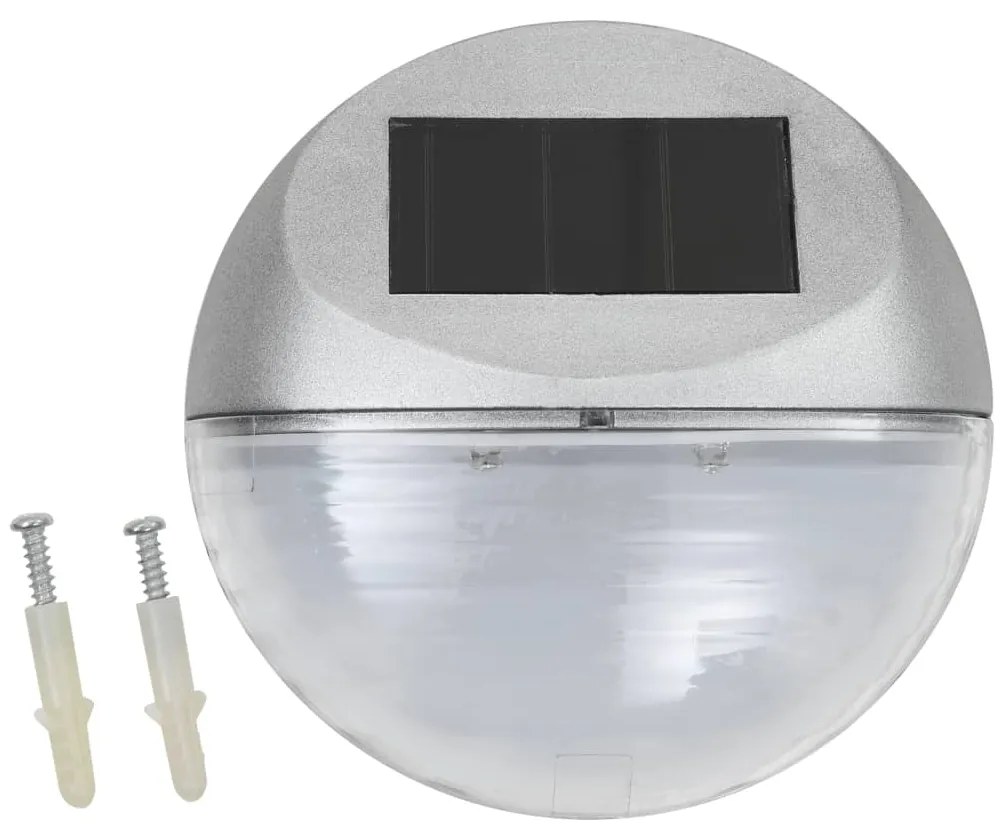 Candeeiro de parede solar LED exterior 12 pcs prateado redondo