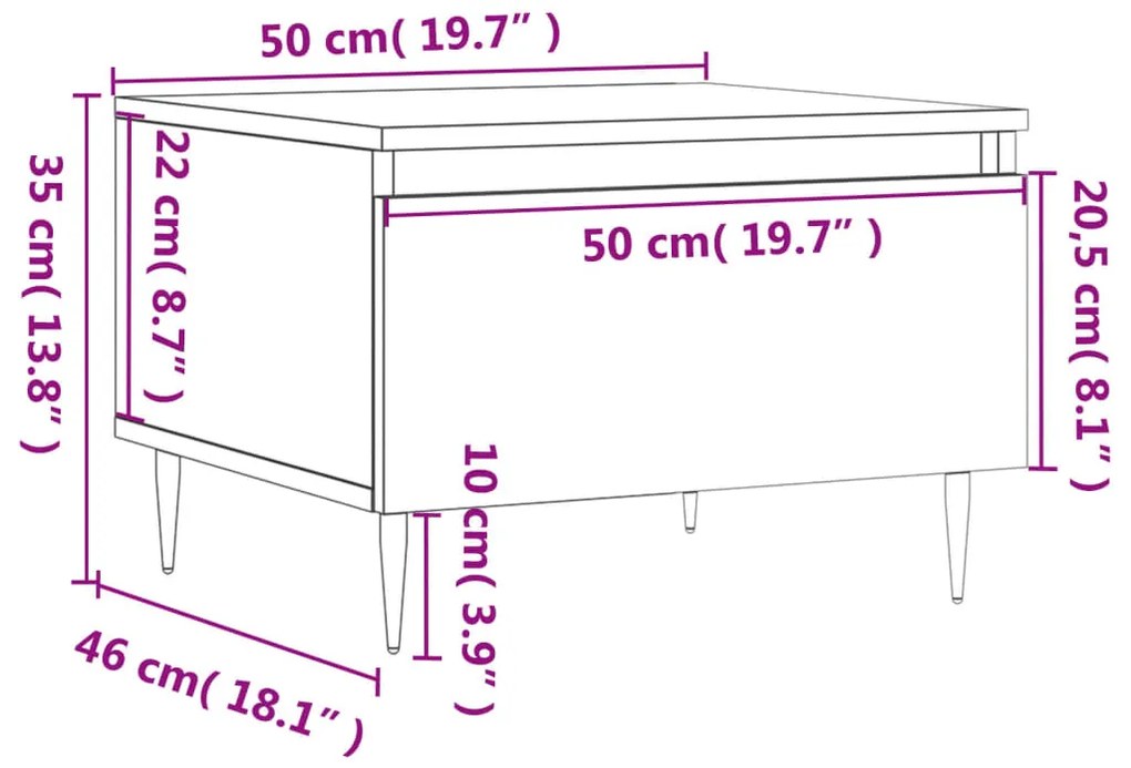Mesa de centro 50x46x35 cm derivados madeira branco brilhante