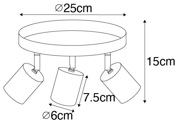 Candeeiro de teto moderno ajustável em latão redondo 3 luzes - Java Moderno