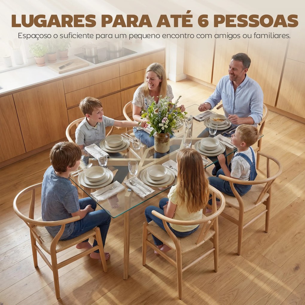 Mesa de Jantar Retangular Moderna (CADEIRAS NÃO INCLUIDAS) para 6 Pessoas Superfície de Vidro Temperado 150x75x76 cm Transparente