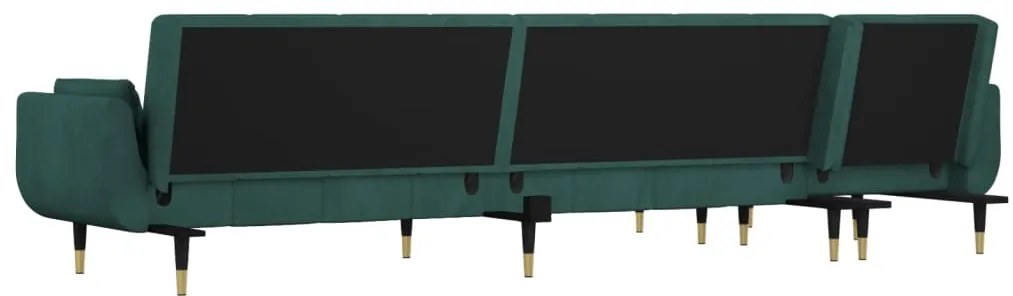 Sofá-cama em forma de L 275x140x70 cm veludo verde-escuro